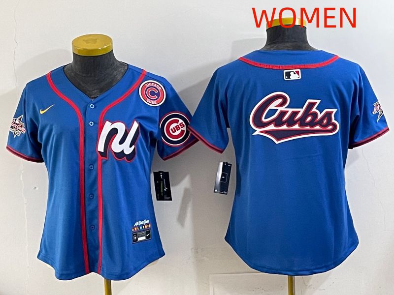 Women 2025 Chicago Cubs Blank Blue All star Nike MLB Jersey style 04->women mlb jersey->Women Jersey